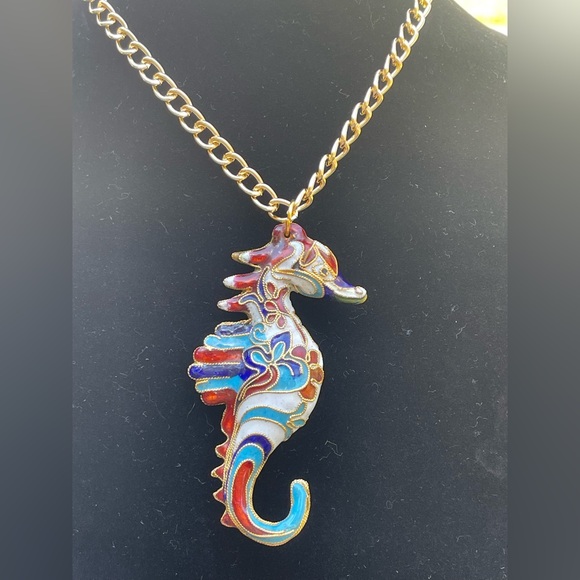 Jewelry - XL vintage cloisonné sea horse necklace